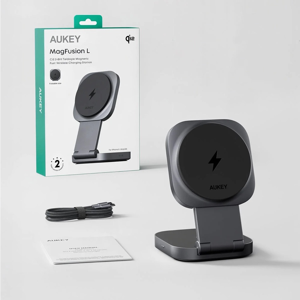 AUKEY MagFusion L Qi2 2-in-1 Foldable Magnetic Fast Wireless Charging Station